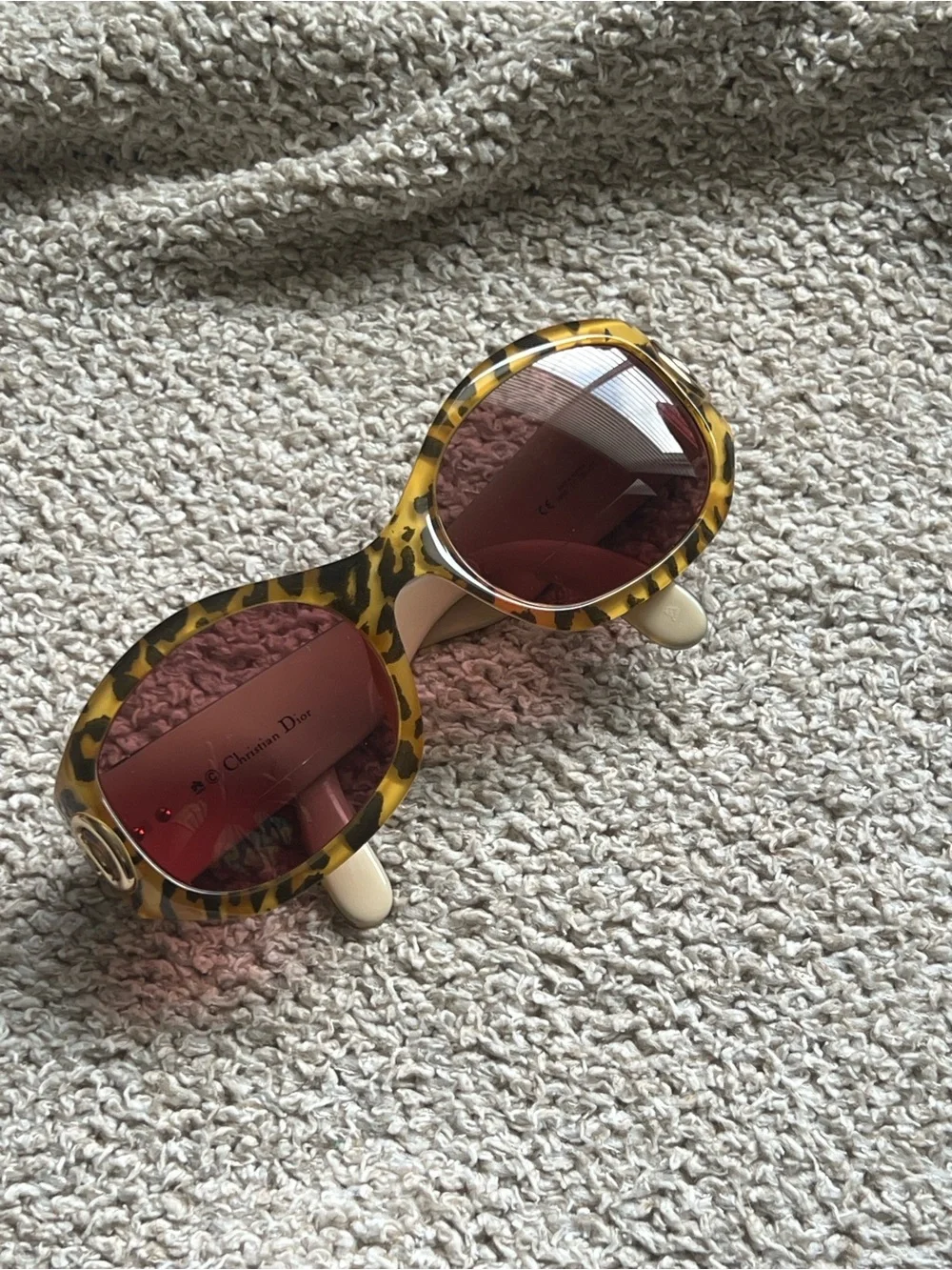 Dior Yellow Leopard-Print Sunglasses with Pink-Tinted Lenses